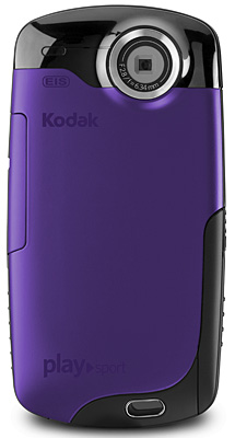 Kodak Playsport HD video camera in purple from behind