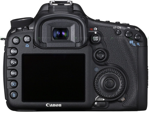 Canon EOS 7D digital SLR photography camera from behind