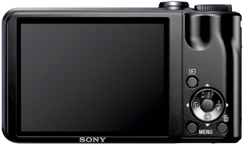 Sony Cybershot DSC-H55 digital camera in black from behind
